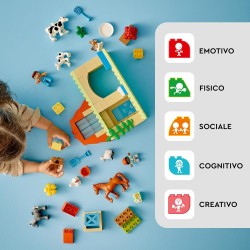 LEGO DUPLO Cura degli Animali di Fattoria Giocattolo, Gioco di Ruolo Educativo con Figure di Cavalli, Mucche e Galline, Set Pres