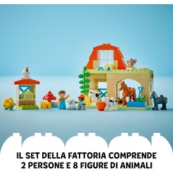 LEGO DUPLO Cura degli Animali di Fattoria Giocattolo, Gioco di Ruolo Educativo con Figure di Cavalli, Mucche e Galline, Set Pres