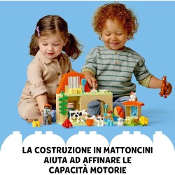 LEGO DUPLO Cura degli Animali di Fattoria Giocattolo, Gioco di Ruolo Educativo con Figure di Cavalli, Mucche e Galline, Set Pres