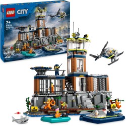 LEGO - City Prigione sull’Isola della Polizia, Giocattolo ricco di Funzioni con Elicottero, Barca, Gommone da Costruire, 7 Minif