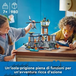 LEGO - City Prigione sull’Isola della Polizia, Giocattolo ricco di Funzioni con Elicottero, Barca, Gommone da Costruire, 7 Minif