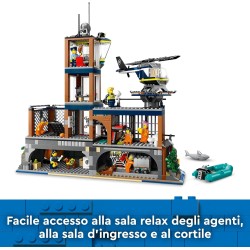 LEGO - City Prigione sull’Isola della Polizia, Giocattolo ricco di Funzioni con Elicottero, Barca, Gommone da Costruire, 7 Minif