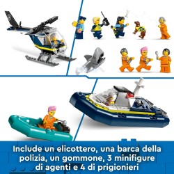 LEGO - City Prigione sull’Isola della Polizia, Giocattolo ricco di Funzioni con Elicottero, Barca, Gommone da Costruire, 7 Minif