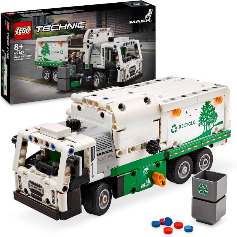 LEGO - Technic Camion della Spazzatura Mack LR Electric, Veicolo Giocattolo per la Raccolta dei Rifiuti, da 8 Anni in su, 42167