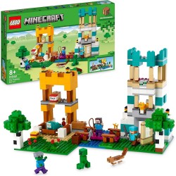 LEGO - Minecraft Crafting Box 4.0, Playset 2in1, Torri Fluviali o Cottage del Gatto, con le Figure di Alex, Steve, un Creeper e 