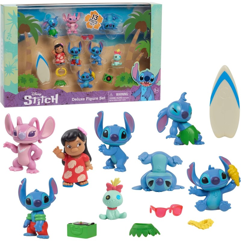 Giochi Preziosi - Stitch - Set Personaggi Lilo e Stich da 13 pezzi! composto da personaggi da 5 cm con pose differenti e accesso