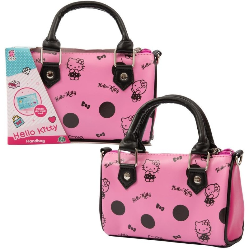 Giochi Preziosi - Hello Kitty Borsetta Fashion con Carta di Credito Giocattolo, Colore Lilla, Icone e Nome Stampate, Maniglie Ne