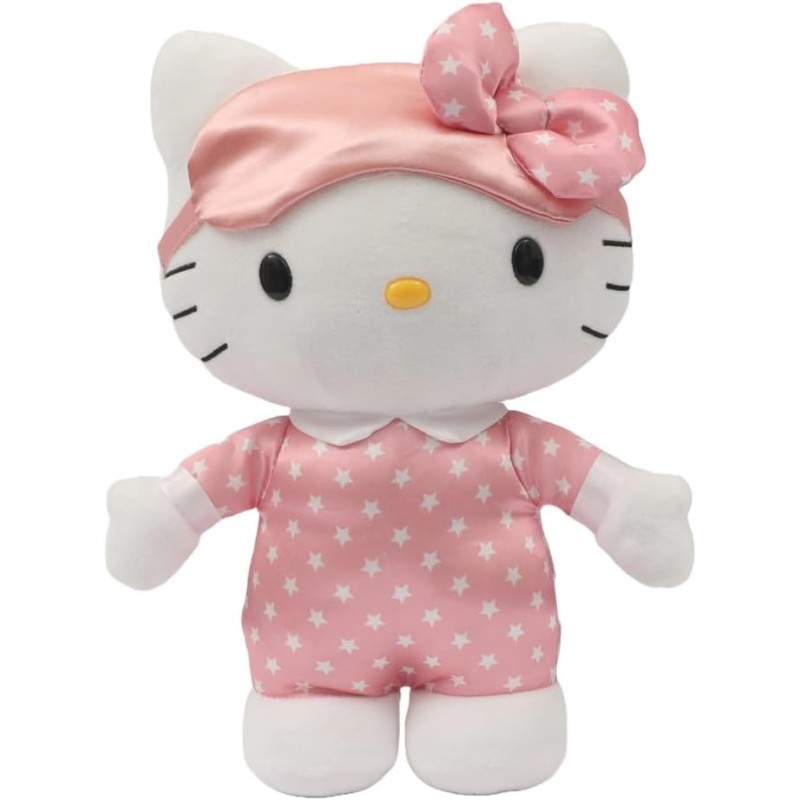 Giochi Preziosi - Peluche Hello Kitty Luminoso Melodia per Nanna e Pisolino, Alto 30 cm, Indossa un Simpatico Pigiamino Rosa con