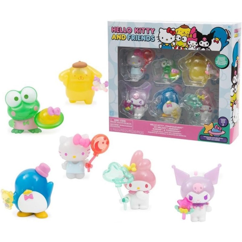 Giochi Preziosi - Set Da 6 Personaggi Hello Kitty E I Suoi Amici, Alti 5 Cm, Numerati, Con Parti Trasparenti E Accessori Interca