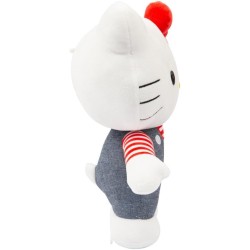 Giochi Preziosi - Hello Kitty Morbido Peluche 30 cm con Outfit alla Moda, Tutina Jeans, Fiocco Rosso, Maglia A Righe Rossa