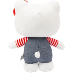 Giochi Preziosi - Hello Kitty Morbido Peluche 30 cm con Outfit alla Moda, Tutina Jeans, Fiocco Rosso, Maglia A Righe Rossa