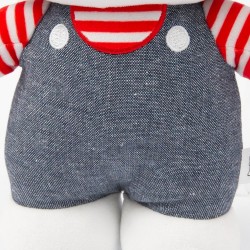 Giochi Preziosi - Hello Kitty Morbido Peluche 30 cm con Outfit alla Moda, Tutina Jeans, Fiocco Rosso, Maglia A Righe Rossa