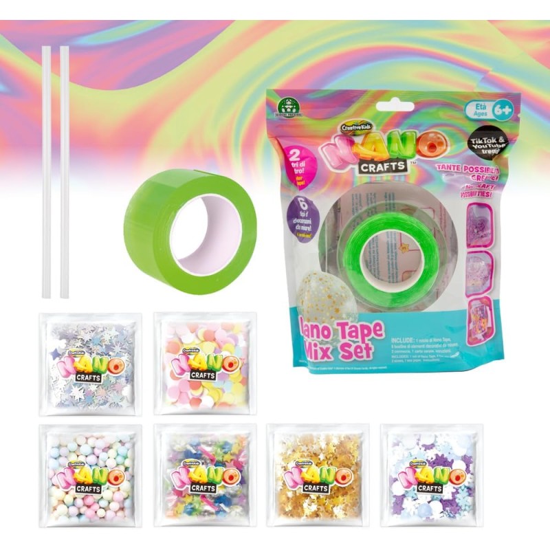 Giochi Preziosi - Nano Craft - Nastro Nano Tape Colorati Ideale per Principianti, Crea Bolle Decorate Durature con Nastro Adesiv