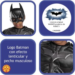 Rubies - Costume Batman Black Line Bimbo S (3/4 anni), Comprende Tuta con Petto Muscoloso, Mantello e Maschera, RU702362-S