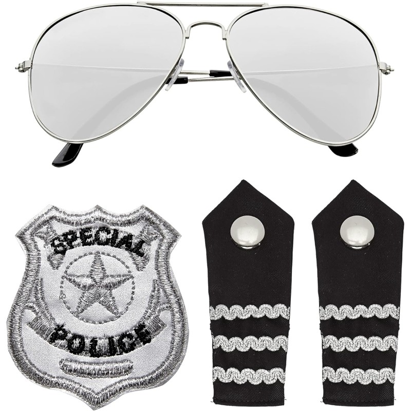 Widmann - Set Polizia Occhiali, Epauletten, Distintivo, 00084