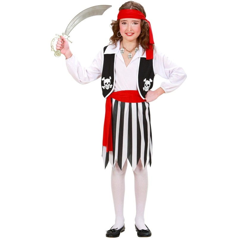 Widmann - Costume Piratessa Camicia Con Gilet Gonna Cintura Fascia Per Testa, 128 cm (5/7 anni), 02636