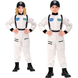 Widmann - Costume da astronauta per bambini, composto da una tuta intera con toppe, bianco, per carnevale e feste in maschera