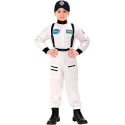 Widmann - Costume da astronauta per bambini, composto da una tuta intera con toppe, bianco, per carnevale e feste in maschera