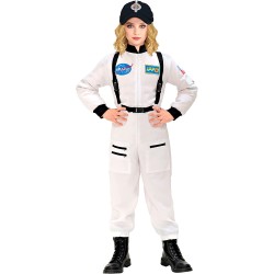 Widmann - Costume da astronauta per bambini, composto da una tuta intera con toppe, bianco, per carnevale e feste in maschera