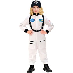 Widmann - Costume da astronauta per bambini, composto da una tuta intera con toppe, bianco, per carnevale e feste in maschera