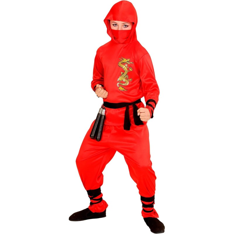 Widmann - Costume Ninja Rosso RED DRAGON per bambini, Tg. (128 cm - 5/7 anni), 01336