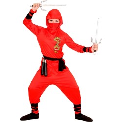 Widmann - Costume Ninja Rosso RED DRAGON per bambini, Tg. (128 cm - 5/7 anni), 01336