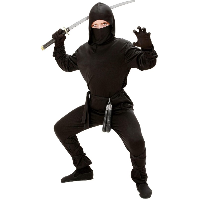 Widmann - Costume da Ninja per bambini Tg. (164 cm - 14/16 anni), (casacca con cappuccio, pantaloni, cintura, maschera, fasce pe