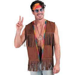 Widmann - Costume da Hippie, Gilet con frange da uomo, marrone, outfit da festival, Tg. L/XL, 12172