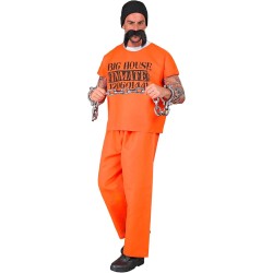 Widmann - Costume Carcerato, prigioniero, detenuto, Tg. XXL (maglietta, pantaloni, berretto, baffi), 21370