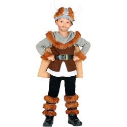 Widmann – Costume da Vichingo per bambini 128 cm (5/7 anni), tunica con cintura e mantello, scaldamuscoli per gambe, casco, 1064