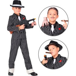 Widmann - Costume da Gangster per bambini Tg. (140 cm - 8/10 anni), abito gessato, criminale, boss mafioso, 18827