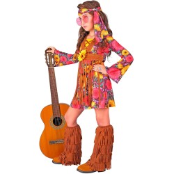 Widmann - Costume Hippie bambina Tg. (140 cm - 8/10 anni), vestito, fascia per testa, copristivali, 18897