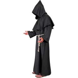 Widmann - Costume da Monaco Oscuro Tg. XXL, tunica con cappuccio, cintura, collana con croce, chierico, sacerdote, 24360