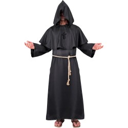 Widmann - Costume da Monaco Oscuro Tg. L/XL, tunica con cappuccio, cintura, collana con croce, chierico, sacerdote, 24363