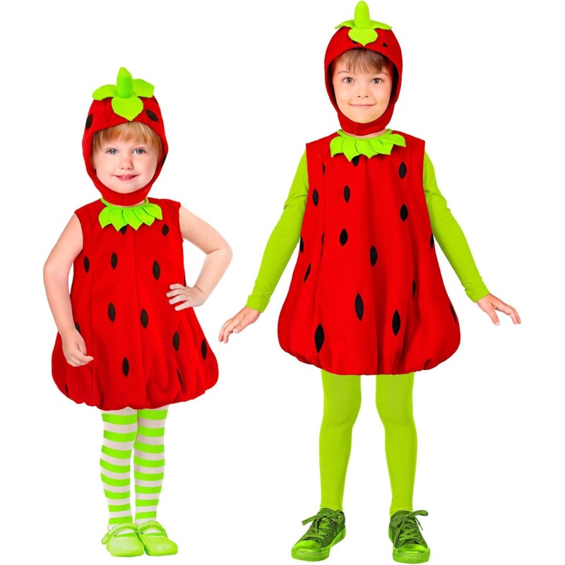 Widmann - Costume da Fragola per bambino Tg. (116 cm - 4/5 anni), tuta e copricapo, 26075