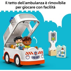 LEGO 10447 DUPLO Ambulanza e Autista, Giocattolo Educativo da 2 Anni, Giochi Didattici e di Ruolo con Autista del Veicolo e Pazi