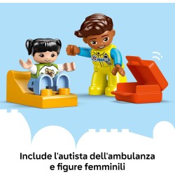 LEGO 10447 DUPLO Ambulanza e Autista, Giocattolo Educativo da 2 Anni, Giochi Didattici e di Ruolo con Autista del Veicolo e Pazi