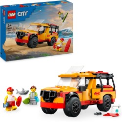 LEGO 60453 City Fuoristrada di Soccorso del Bagnino - Jeep Giocattolo da Costruire con 2 Minifigure e Squalo, Giochi per Bambini