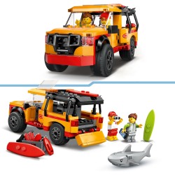 LEGO 60453 City Fuoristrada di Soccorso del Bagnino - Jeep Giocattolo da Costruire con 2 Minifigure e Squalo, Giochi per Bambini