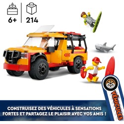 LEGO 60453 City Fuoristrada di Soccorso del Bagnino - Jeep Giocattolo da Costruire con 2 Minifigure e Squalo, Giochi per Bambini