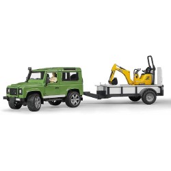 BRUDER 02593 - Land Rover Defenderwagon con Rimorchio e Microescavatore