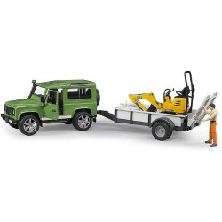 BRUDER 02593 - Land Rover Defenderwagon con Rimorchio e Microescavatore