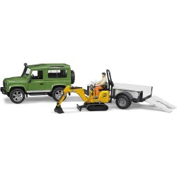 BRUDER 02593 - Land Rover Defenderwagon con Rimorchio e Microescavatore