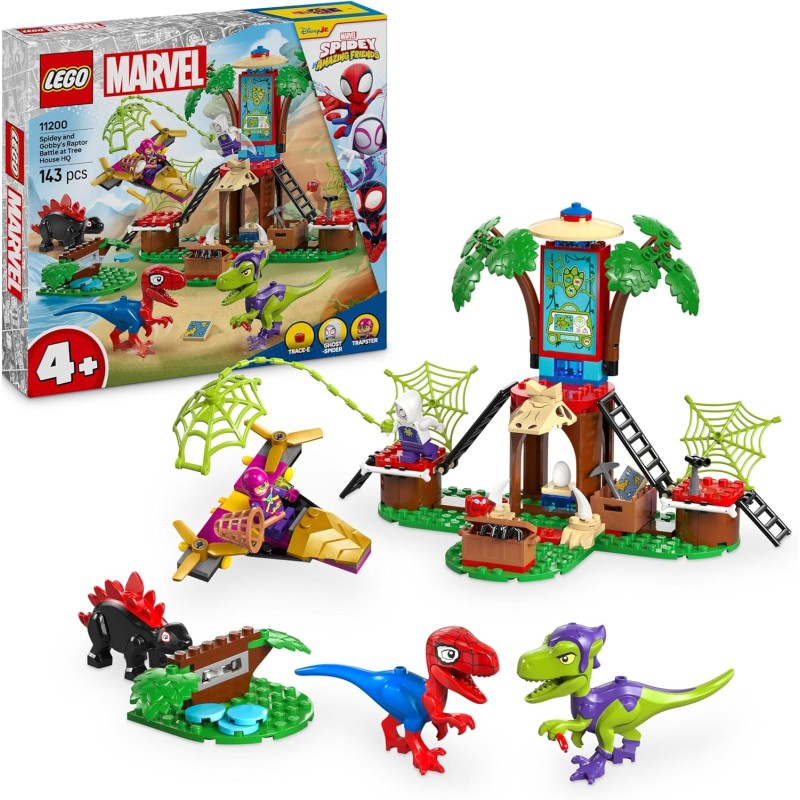 LEGO 11200 Marvel Battaglia con il Raptor al Quartier Generale sull’Albero di Spider-Man e Gobby, Giochi Educativi per Bambini d