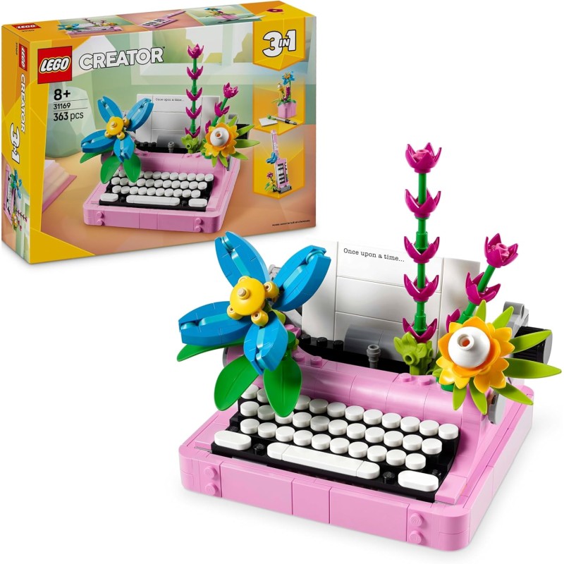 LEGO Creator 31169 - 3 in 1 Macchina da Scrivere con Fiori Giocattolo - Si Trasforma in Keytar o in Vaso, Modellini da Costruire