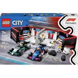 LEGO City 60444 - Garage con Monoposto Mercedes-AMG e Alpine F1, Auto da Corsa Giocattolo con 2 Minifigure di Piloti e 4 Meccani