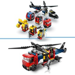 LEGO City 60462 - 3in1 Elicottero, Autopompa e Sottomarino - Giocattolo Combinabile con Veicoli da Costruire e 3 Minifigure, Gio