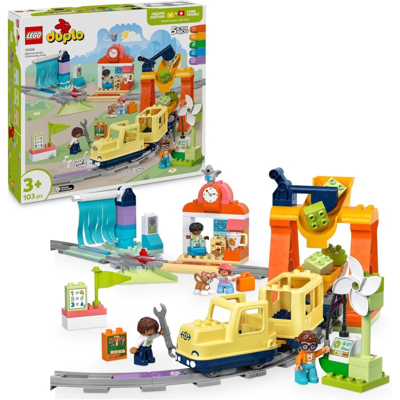 LEGO DUPLO 10428 - Grande Treno Comunitario Interattivo, Giochi Educativi, Giocattolo con Stazione, Binari e Mattoncini Multifun