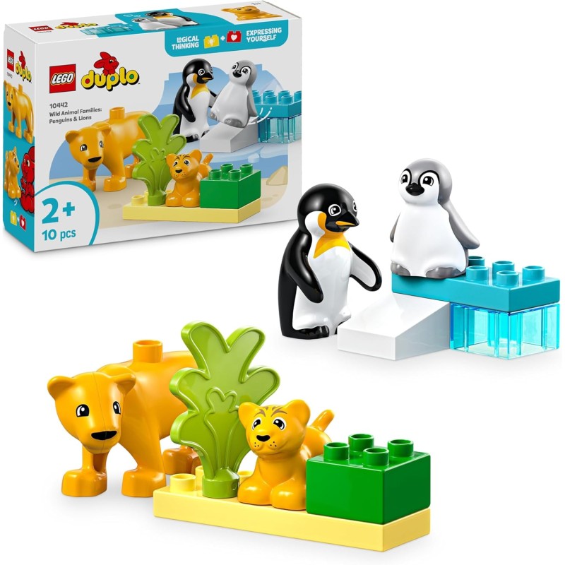 LEGO DUPLO 10442 - Famiglie di Animali: Pinguini e Leoni, Giochi di Fantasia Educativi, Giocattolo Creativo per la Cura dei Cucc