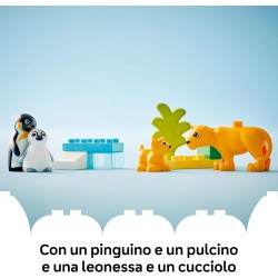 LEGO DUPLO 10442 - Famiglie di Animali: Pinguini e Leoni, Giochi di Fantasia Educativi, Giocattolo Creativo per la Cura dei Cucc